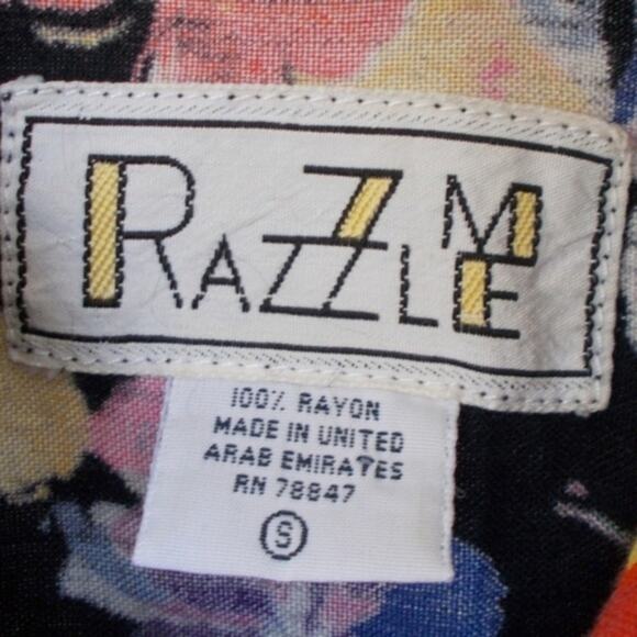 Vintage 7M Razzle Black Floral Cropped Tie Front Shirt 80's 90's Sz Small - Picture 3 of 7